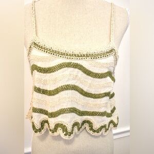 Boho Green and Cream Crochet Knit Tank
